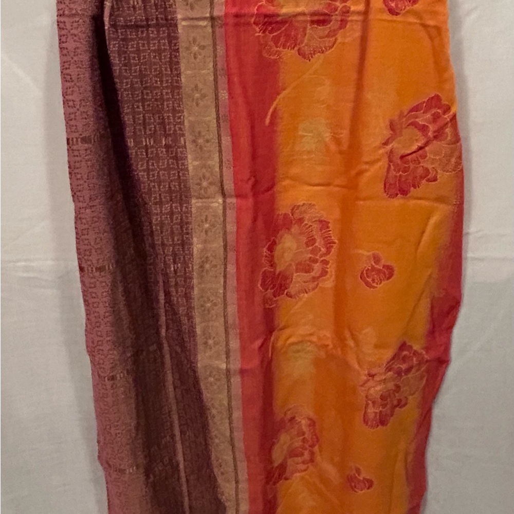 Marc Rozier Paris Wool and Silk Floral Orange & Brown Wrap Scarf